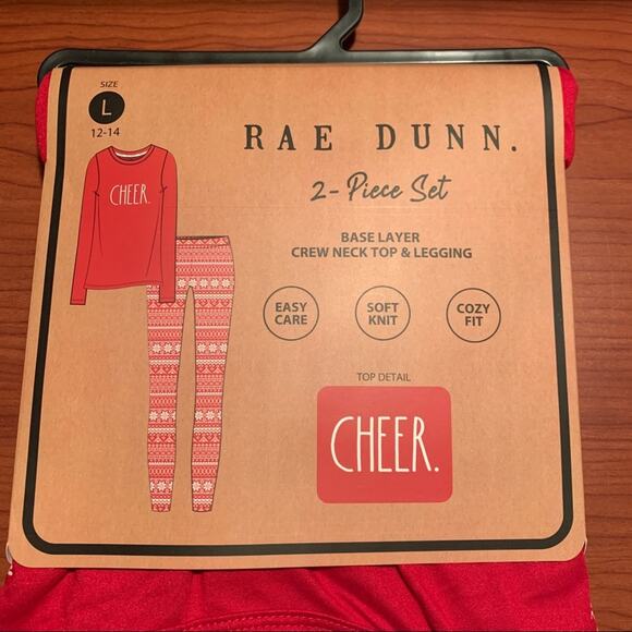 Rae Dunn Holiday Thermals Base Layer Set Cheer Pajama Set NWT - Picture 2 of 9